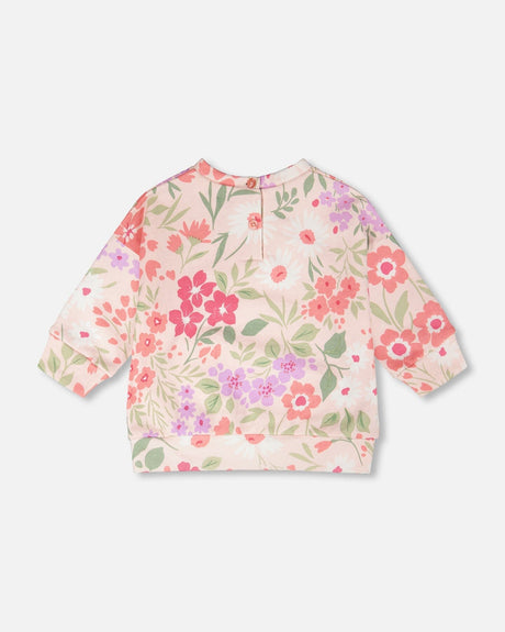 French Terry Sweatshirt Pink Printed Flowers-3