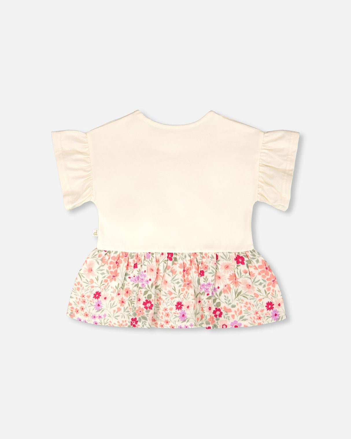 Organic Cotton Bi-Material Tunic Beige Flowers Print-3