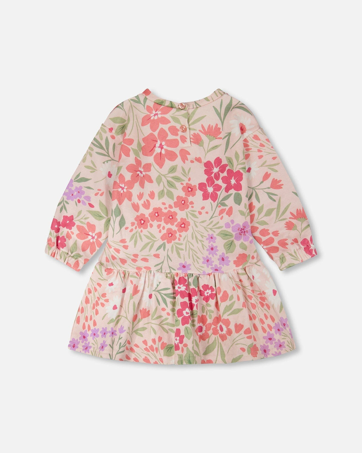 French Terry Dress Pink Printed Flowers-2