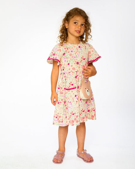 Muslin Dress Off White Printed Flowers-2