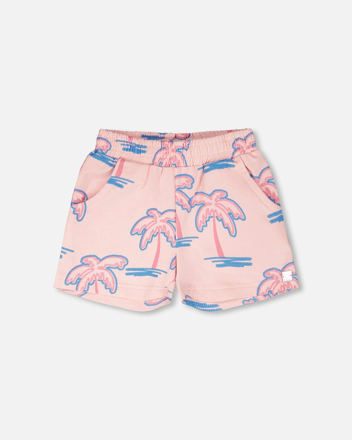 French Terry Shorts Light Pink Palm Print-0