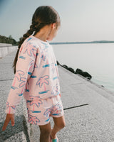 French Terry Shorts Light Pink Palm Print-1