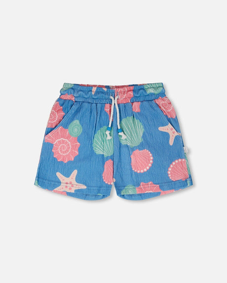 Crinkle Jersey Shorts Blue Shell Print-0