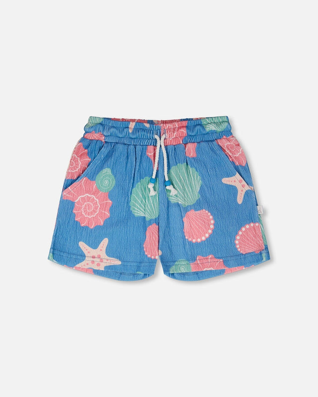 Crinkle Jersey Shorts Blue Shell Print-0