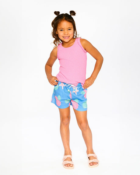 Crinkle Jersey Shorts Blue Shell Print-1