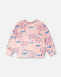 French Terry Sweatshirt Light Pink Palm Print-0