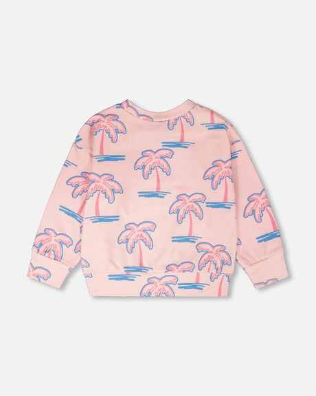 French Terry Sweatshirt Light Pink Palm Print-3