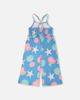 Crinkle Jersey Jumpsuit Blue Shell Print-2