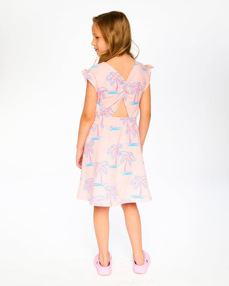 French Terry Dress Light Pink Palm Print-1