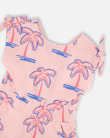 French Terry Dress Light Pink Palm Print-3