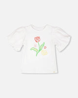 Organic Cotton Jersey Top White With Embroidery-0