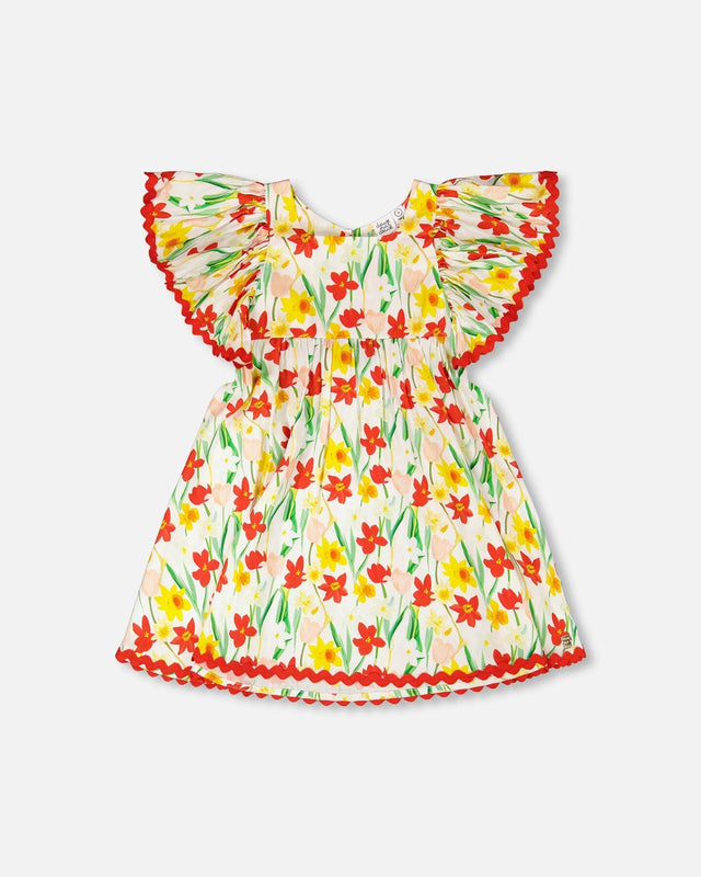 Viscose Dress White Daffodil Print-0