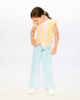 Sleeveless Shirt Pink And Yellow Stripes With Crochet Collar-3