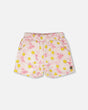 French Terry Shorts Pink Printed Daisies-0