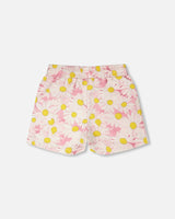 French Terry Shorts Pink Printed Daisies-3
