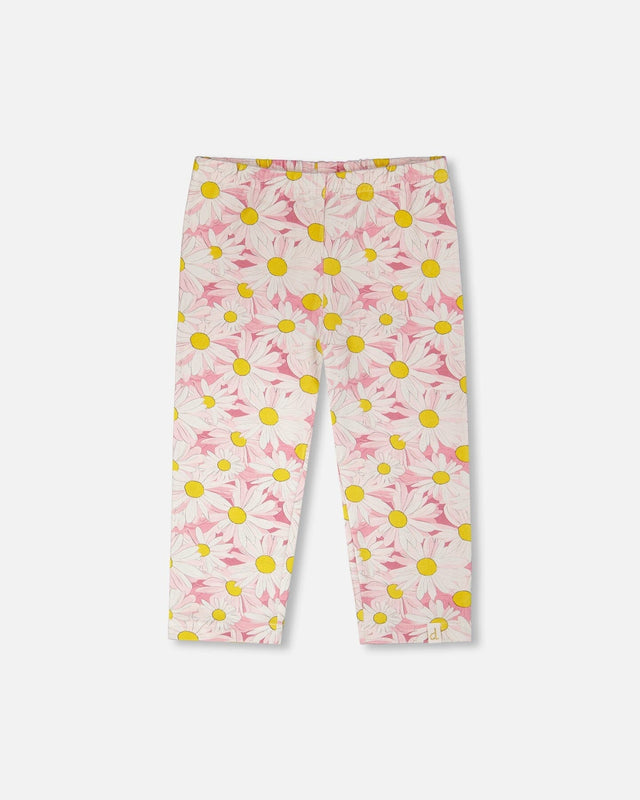 Jersey Capri Pink Printed Daisies-0