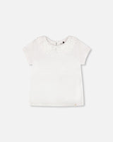 T-Shirt With Crochet Peter Pan Collar White-0