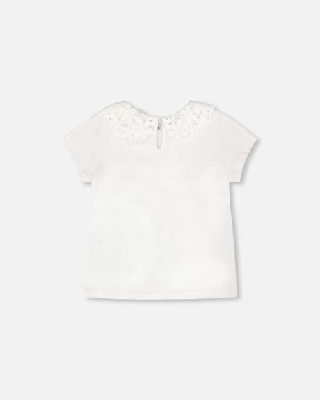 T-Shirt With Crochet Peter Pan Collar White-2