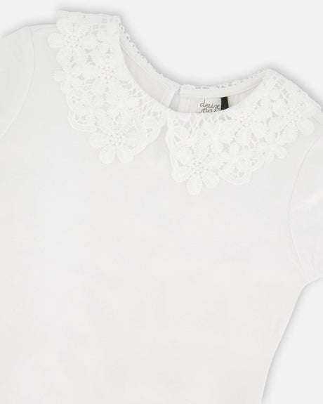 T-Shirt With Crochet Peter Pan Collar White-3