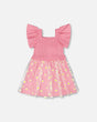 Mesh And Crinkle Jersey Dress With Smocking Pink-0