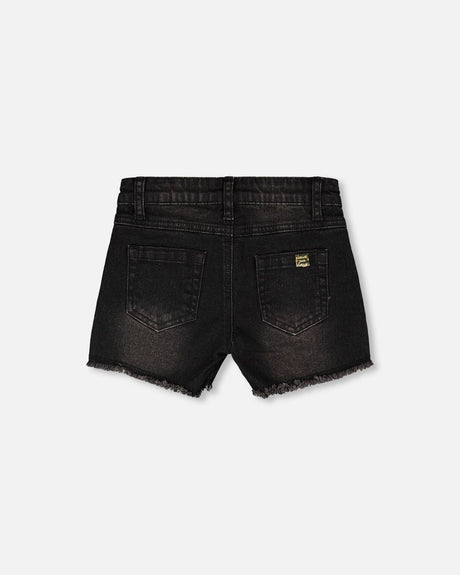 Black Denim Shorts With Embroidery-2