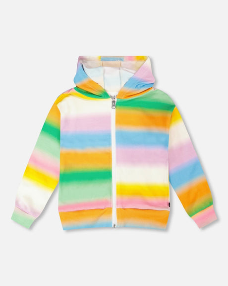 Printed French Terry Zip Front Hoodie Multicolored-0