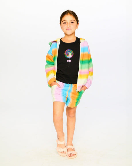 Printed French Terry Zip Front Hoodie Multicolored-1