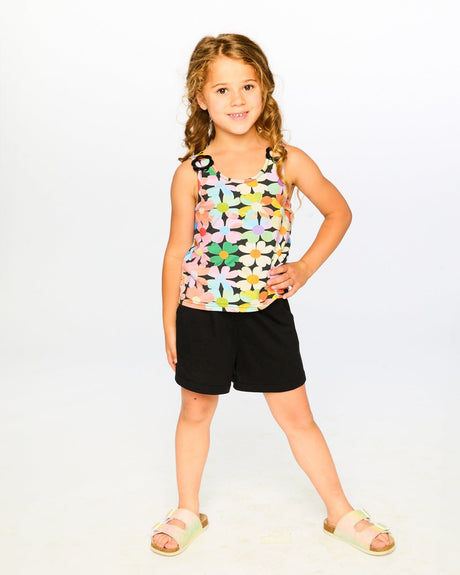 Sleeveless Jersey Jumpsuit Black Printed Flowers-1