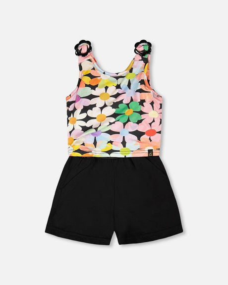 Sleeveless Jersey Jumpsuit Black Printed Flowers-2