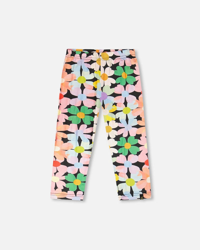 Viscose Leggings Black Printed Flowers-0