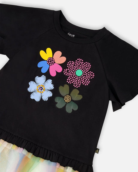 Organic Cotton Tunic Black With Mesh Frill-3