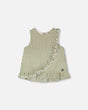 Top Green & Off White Stripes With Embroidered Ruffle-0