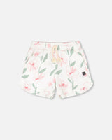French Terry Shorts Off White Printed Flowers-0