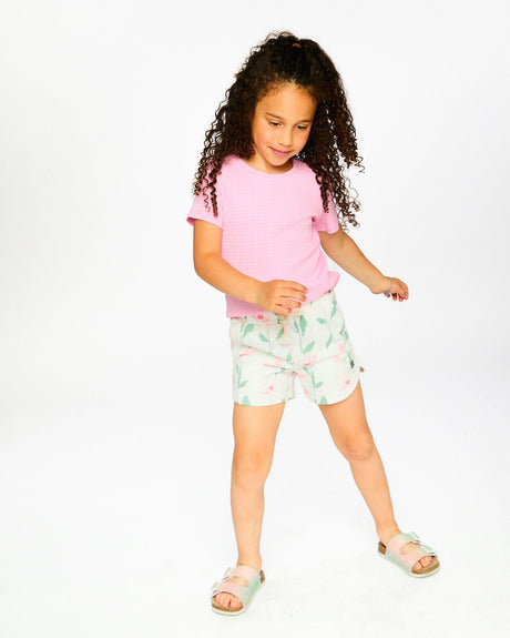 French Terry Shorts Off White Printed Flowers-2