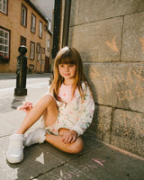 French Terry Shorts Off White Printed Flowers-1