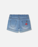 Light Blue Denim Shorts With Embroidery-2