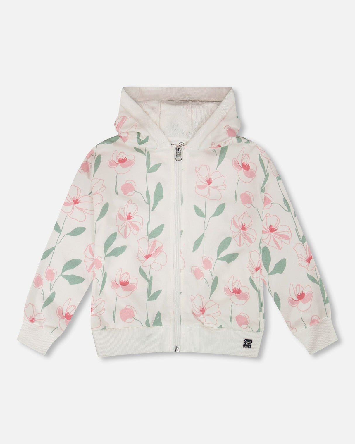 French Terry Hoodie Off White Printed Flowers-0
