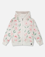 French Terry Hoodie Off White Printed Flowers-0