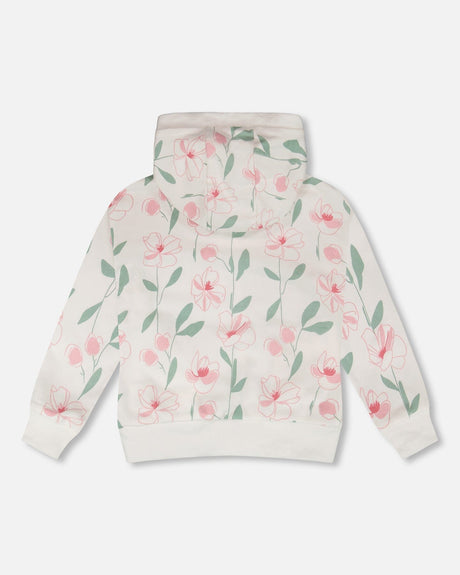 French Terry Hoodie Off White Printed Flowers-3
