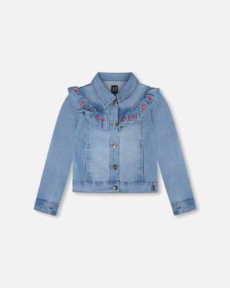 Light Blue Denim Jacket With Embroidery-0