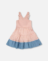 Poplin And Chambray Dress Off White And Pink Stripes-0
