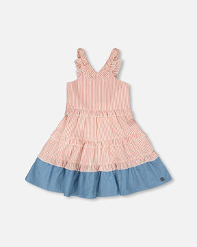 Poplin And Chambray Dress Off White And Pink Stripes-0