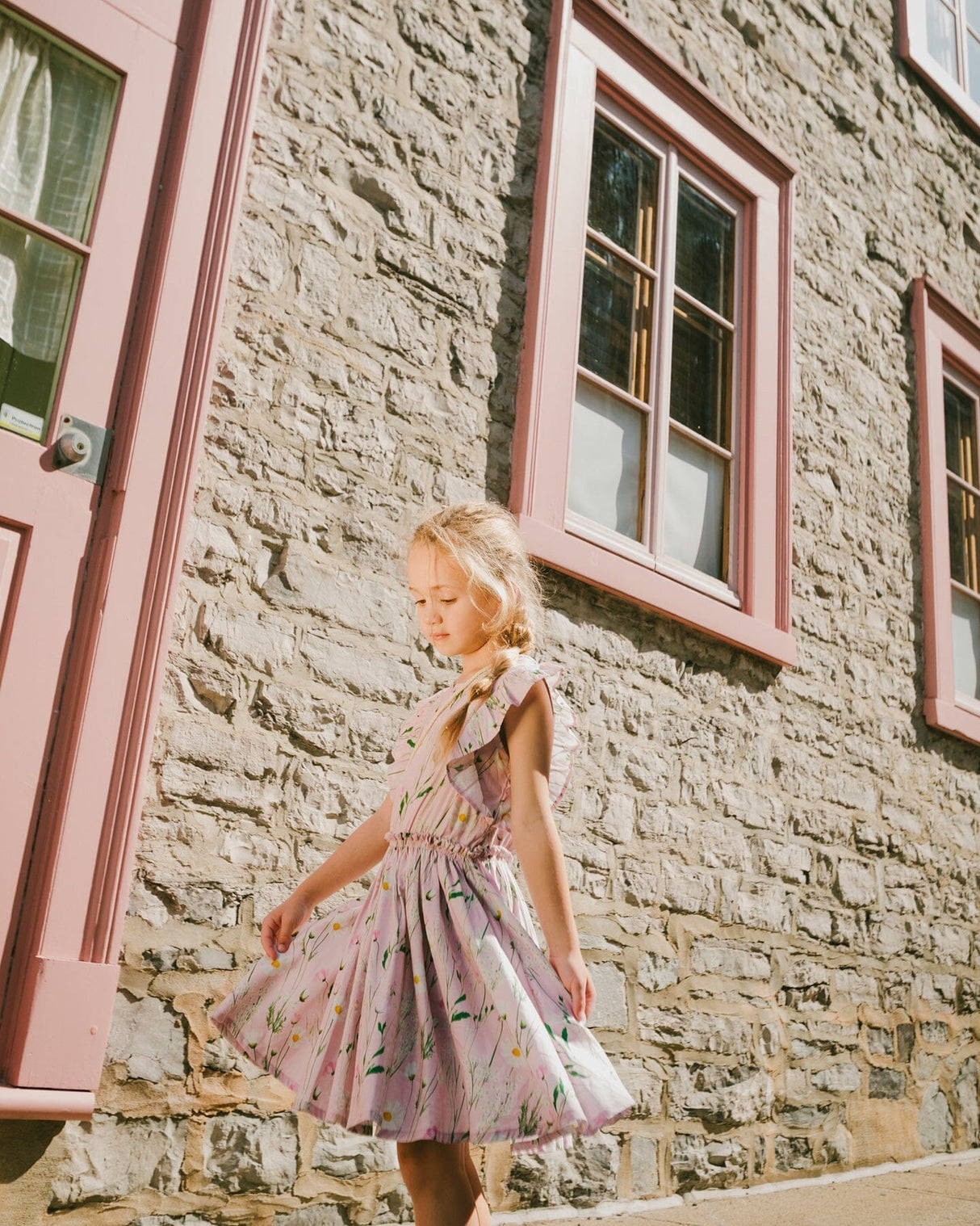 Viscose Dress Pink Printed Flowers-1