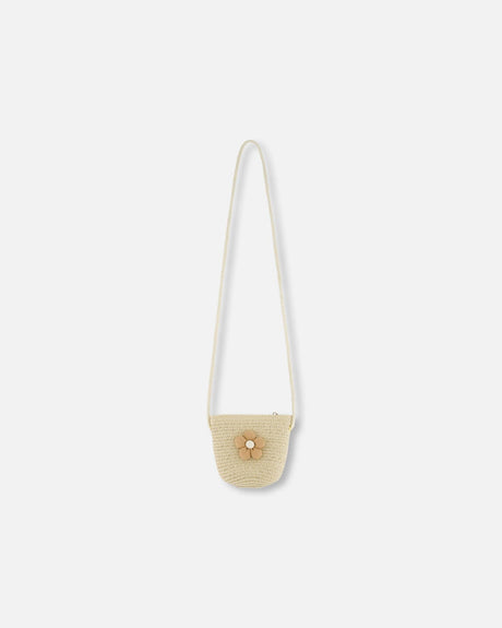 Flower Straw Purse Beige-0