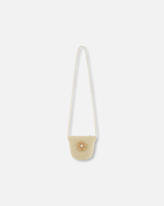 Flower Straw Purse Beige-0