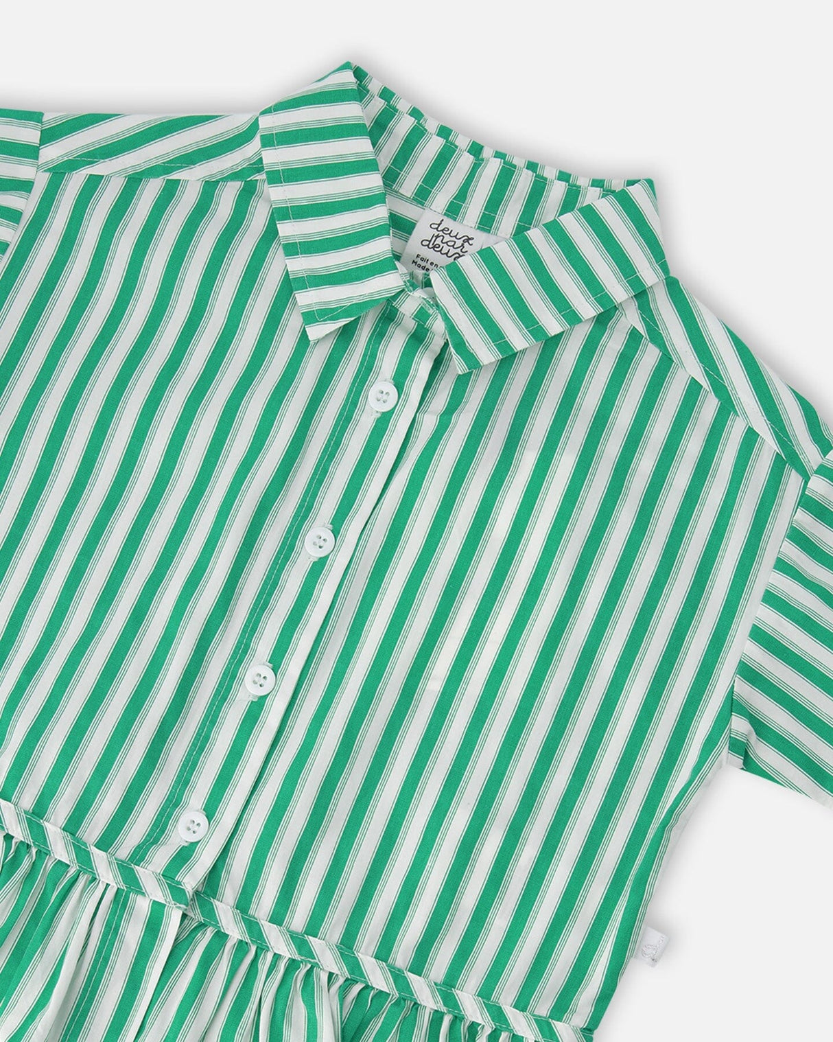 Short Sleeve Striped Button Down Shirt Green-3