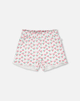 Rib Shorts White Printed Cherries-0