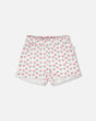 Rib Shorts White Printed Cherries-0