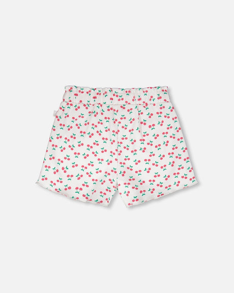Rib Shorts White Printed Cherries-1