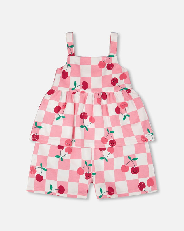 Organic Cotton Jersey Romper Pink Printed Cherries-0